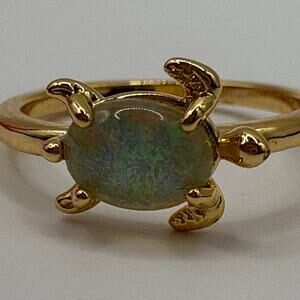 Gold Plated Sea Turtle Synthetic Opal Ring - Size 7 Nautical Jewelry